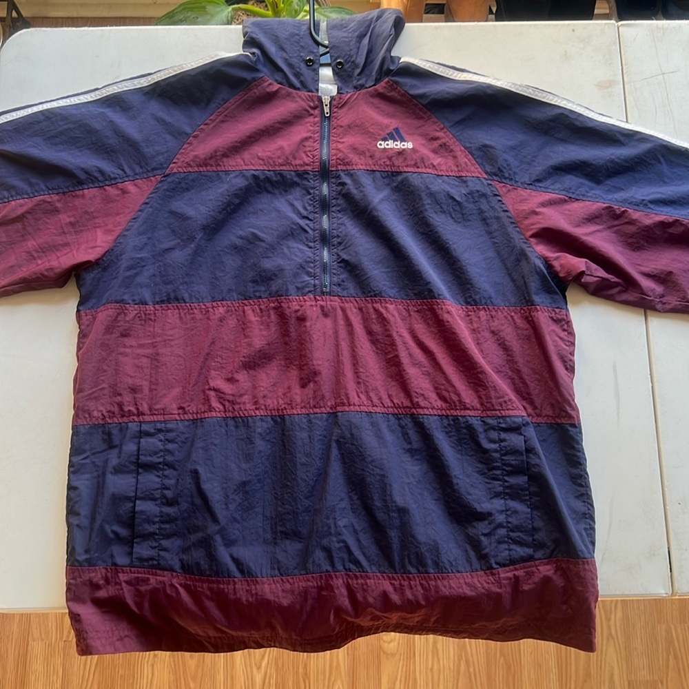 Vintage 90s Adidas Windbreaker Jacket Half-Zip Navy Maroon Medium